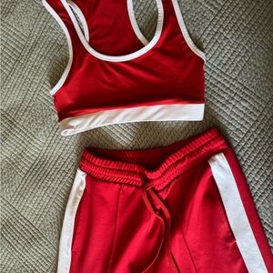 Zara Red and White Sweatpants with Sporty Stripe